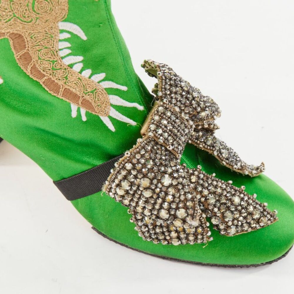 rare GUCCI 2017 Runway Caspar green satin dragon embroidered boot heels EU39 - Picture 7 of 8